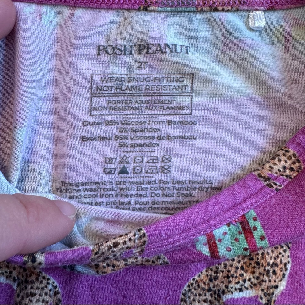 Posh Peanut Holiday Cheetah Bamboo Viscose Pajama Set Purple 2T PJ Long Sleeve - Picture 4 of 8